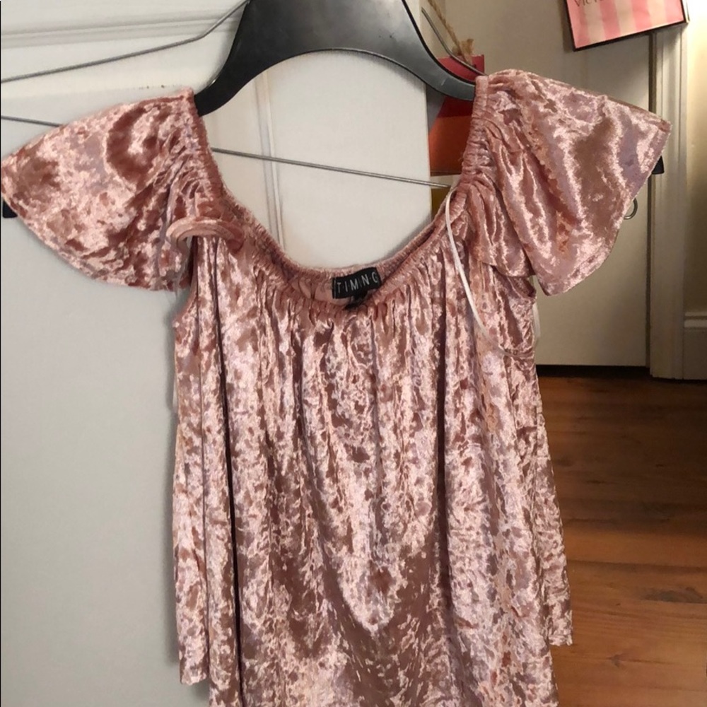 pink velvet off the shoulder top